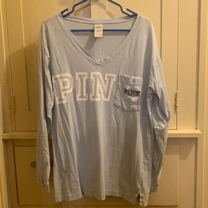 PINK Victoria Secret Light Blue Long Sleeve Shirt Size Large